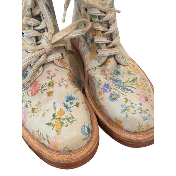 Free People Santa Fe Floral Lace-Up Combat Boots – Ivory Leather, Size 39 - Picture 4 of 8